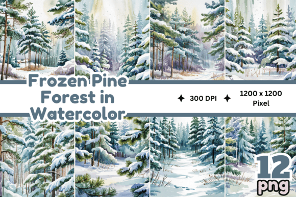 Download Frozen Pine Forest in Watercolor - Premium Bundle